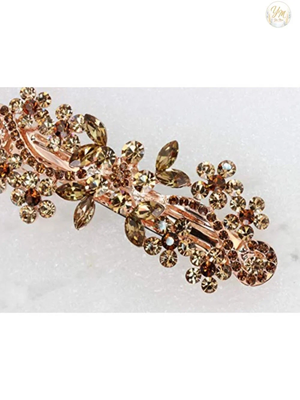 Crystal Floral Hair Barrette Clip Rose Gold Plated Alloy